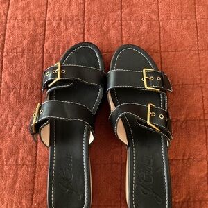 J crew black wood buckle sandals size 12